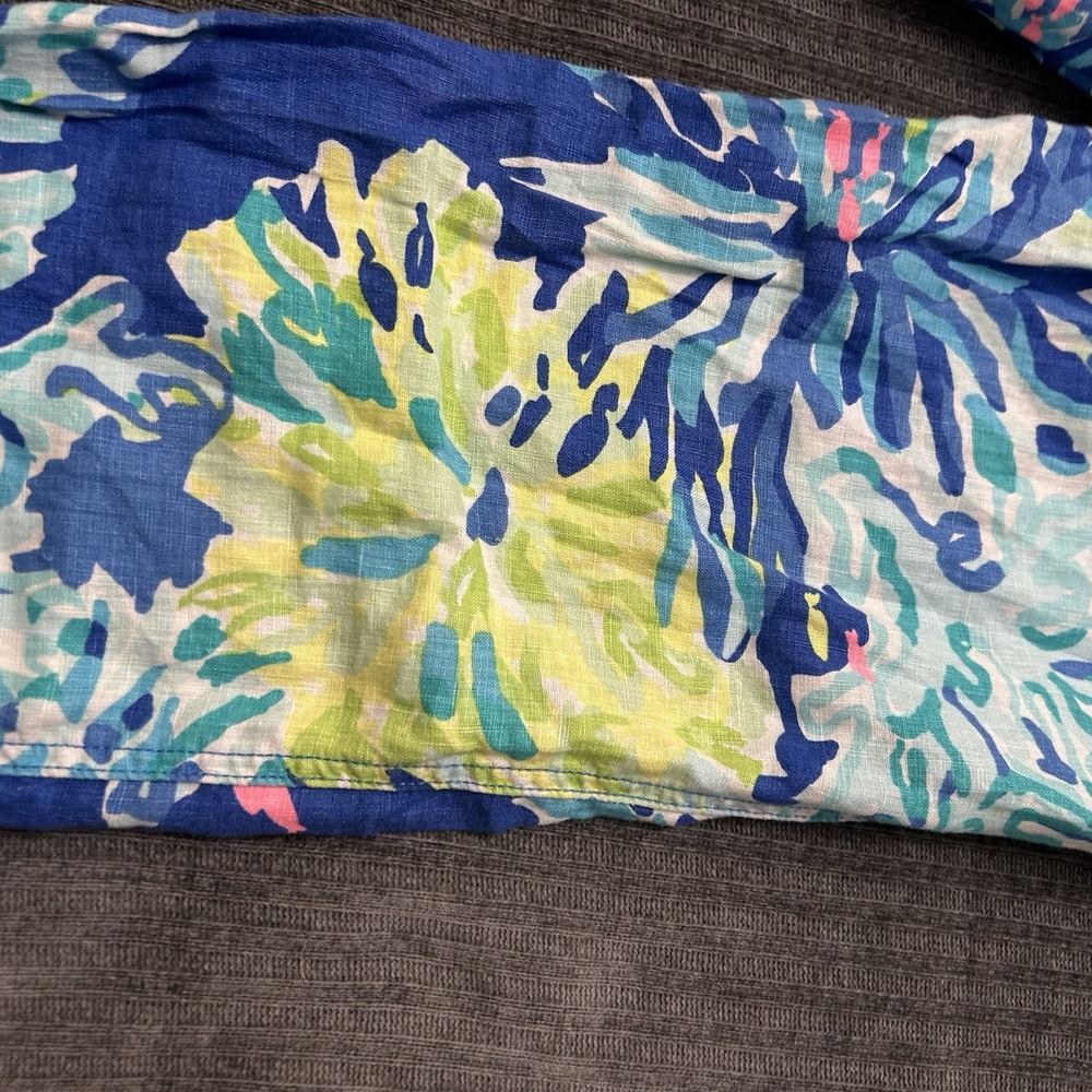 Lilly Pulitzer Womens Linen Wide Leg Pants Blue Green Pink Tropical Beach Size 4 - Picture 4 of 13